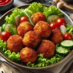 fried chicken meatballs served with salad
